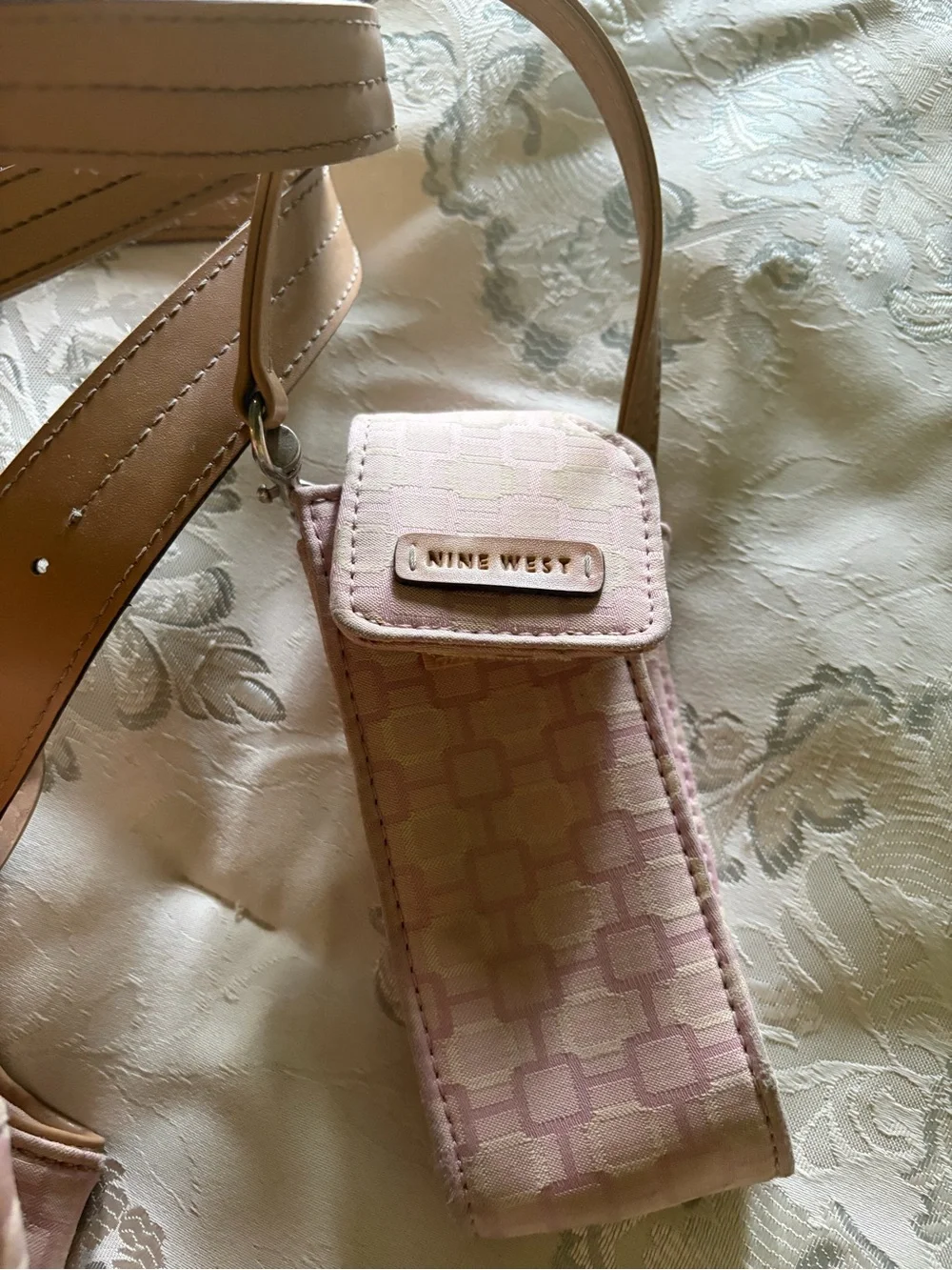 Nine West Pink Patterned Hobo with Tan Straps